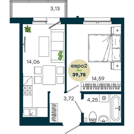 
  Продается 1-комн. квартира 39.75 м², в  ЖиВой комплекс на Кузьмихе. Фото 2.
