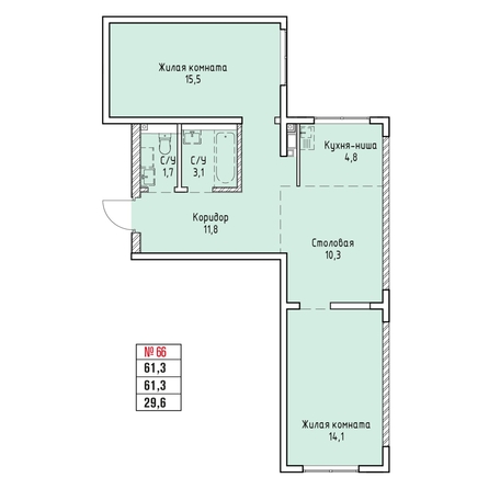 
  Продается 2-комн. квартира 61.3 м², в ЖК Стрижи Сити, блок-секции 6,7. Фото 1.