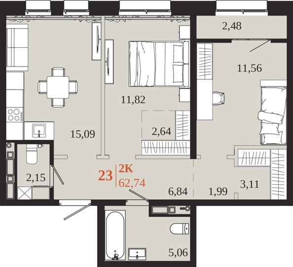 
  Продается 2-комн. квартира 62.74 м², в ЖК 1661. Фото 1.