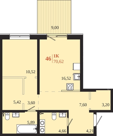 
  Продается 1-комн. квартира 70.62 м², в ЖК 1661. Фото 1.