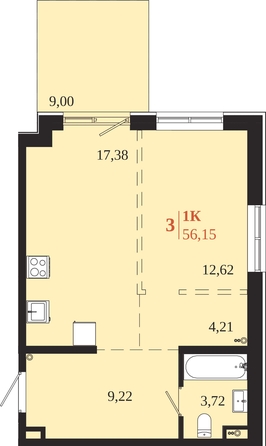 
  Продается 1-комн. квартира 56.15 м², в ЖК 1661. Фото 1.