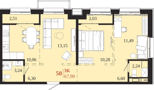 
  Продается 3-комн. квартира 67.9 м², в ЖК 1661. Фото 1.