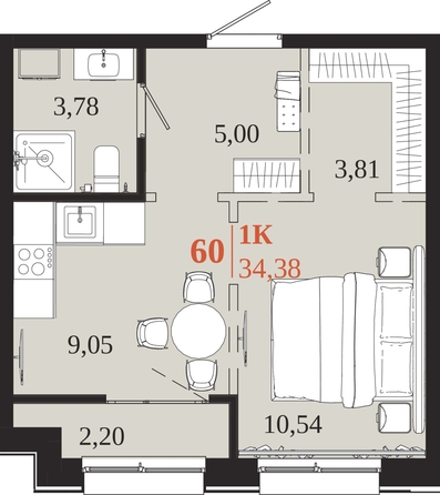 
  Продается 1-комн. квартира 34.38 м², в ЖК 1661. Фото 1.