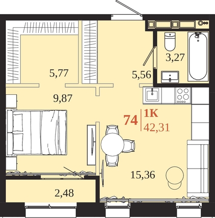 
  Продается 1-комн. квартира 42.31 м², в ЖК 1661. Фото 1.