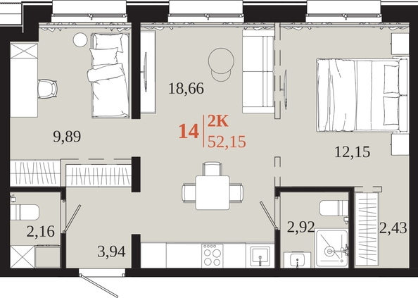 
  Продается 2-комн. квартира 52.15 м², в ЖК 1661. Фото 1.