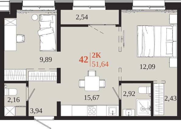 
  Продается 2-комн. квартира 51.64 м², в ЖК 1661. Фото 1.