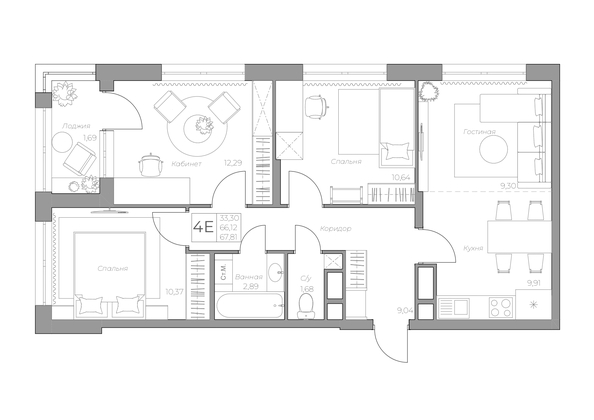 
   Продам 4-комнатную, 69.62 м², 7 высот, дом 6а

. Фото 3.