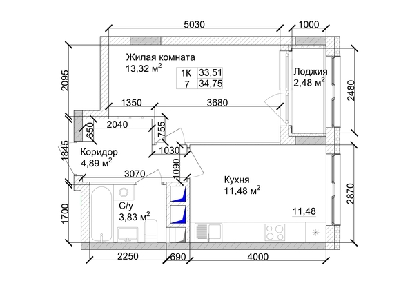 
   Продам 1-комнатную, 35.48 м², 7 высот, дом 9

. Фото 1.