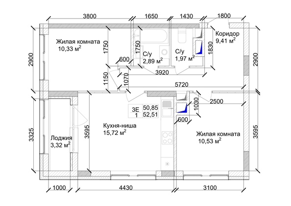 
   Продам 3-комнатную, 54.06 м², 7 высот, дом 9

. Фото 1.