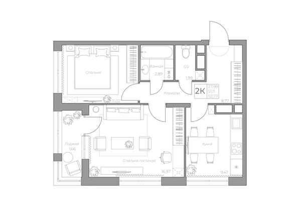 
   Продам 2-комнатную, 54.2 м², 7 высот, дом 6а

. Фото 3.