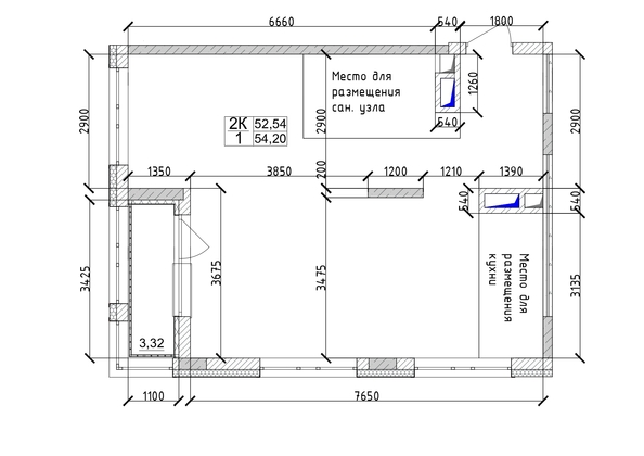 
   Продам 2-комнатную, 54.2 м², 7 высот, дом 6а

. Фото 6.