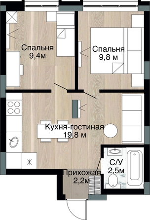 
   Продам 2-комнатную, 45.2 м², Южный, дом Ю-16

. Фото 7.