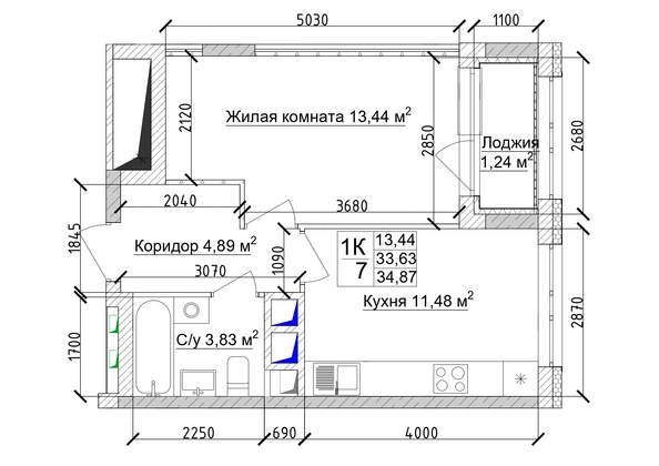 
   Продам 1-комнатную, 35.6 м², 7 высот, дом 6а

. Фото 7.