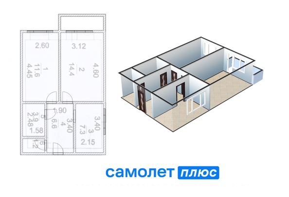 
   Продам 2-комнатную, 47.1 м², Веры Волошиной ул, 10

. Фото 2.