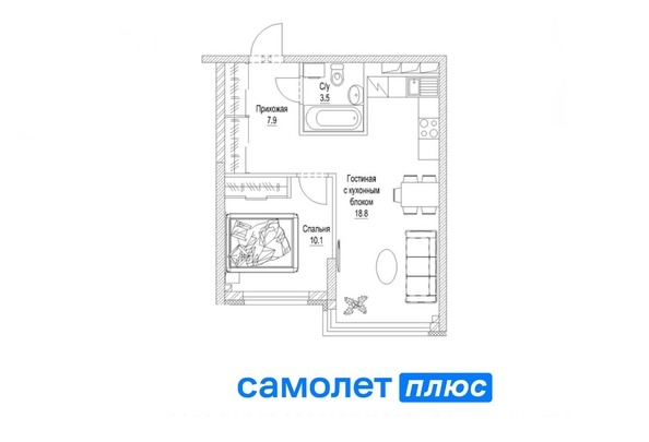 
   Продам 2-комнатную, 43 м², Солнечный б-р, 22

. Фото 2.