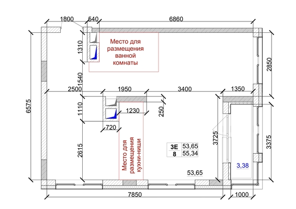 
   Продам 3-комнатную, 55.34 м², 7 высот, дом 9

. Фото 6.