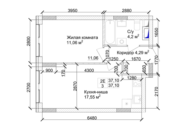 
   Продам 2-комнатную, 38.13 м², 7 высот, дом 9

. Фото 2.