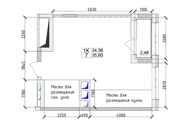 
   Продам 1-комнатную, 35.6 м², 7 высот, дом 6а

. Фото 3.