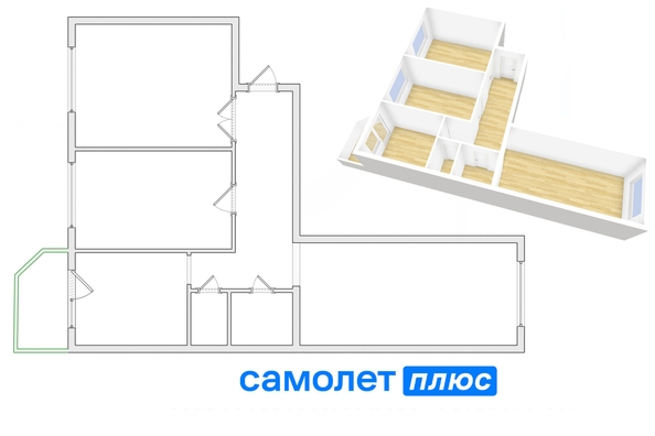 
  Продается 3-комн. квартира, 64.6 м², Центральная ул, д. 25
. Фото 2.