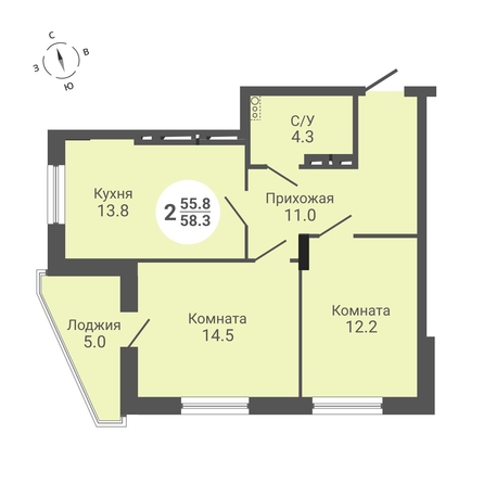 
  Продается 2-комн. квартира, 58.3 м², ЖК На Петухова, дом 1
. Фото 2.