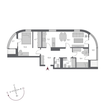 
  Продается 3-комн. квартира, 73.4 м², ЖК Беринг, дом 2
. Фото 1.