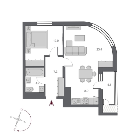 
  Продается 2-комн. квартира, 57 м², ЖК Беринг, дом 2
. Фото 1.
