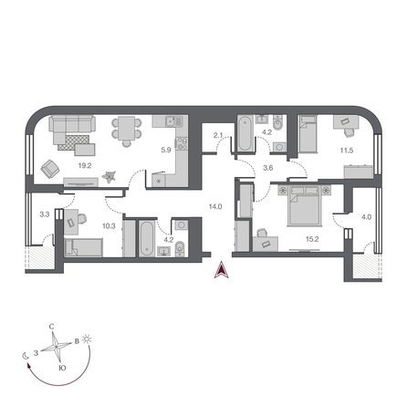 
  Продается 4-комн. квартира, 99.2 м², ЖК Беринг, дом 2
. Фото 1.