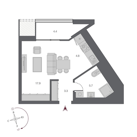 
  Продается студия, 32.1 м², ЖК Беринг, дом 2
. Фото 1.