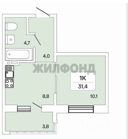 
   Продам 1-комнатную, 32 м², Сибиряков-Гвардейцев ул, 53/10

. Фото 9.
