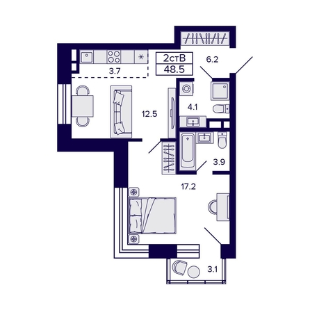 
  Продается 2-комн. квартира, 48.5 м², ЖК Citatum (Цитатум)
. Фото 1.