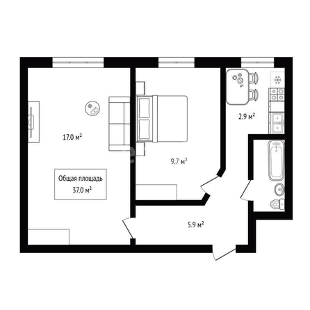 
  Продается 2-комн. квартира, 37 м², Фабричная ул, д. 6в
. Фото 3.