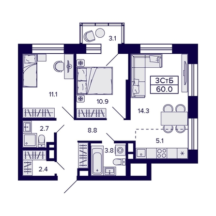 
  Продается 3-комн. квартира, 60 м², ЖК Citatum (Цитатум)
. Фото 1.