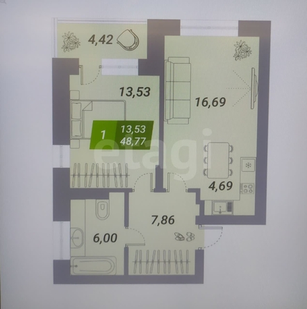 
  Продается 1-комн. квартира, 48.6 м², ЖК Бирюзовая жемчужина-2
. Фото 20.