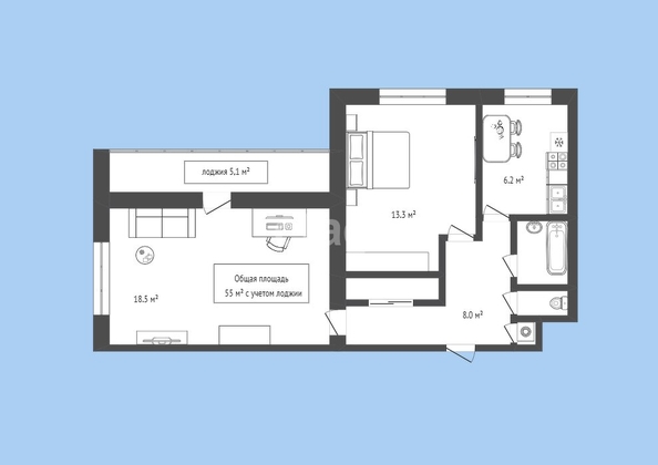 
  Продается 2-комн. квартира, 55 м², 1905 года ул, д. 87
. Фото 2.