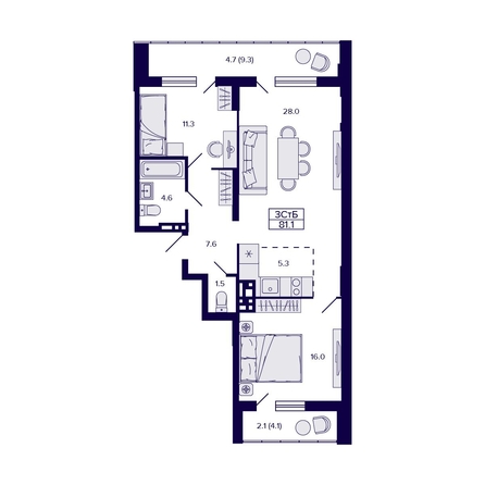 
  Продается 3-комн. квартира, 74 м², ЖК Gorizont (Горизонт)
. Фото 2.