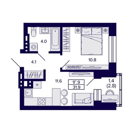 
  Продается 1-комн. квартира, 31.9 м², ЖК Сподвижники
. Фото 1.