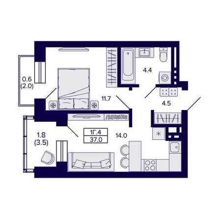 
  Продается 1-комн. квартира, 37 м², ЖК Сподвижники
. Фото 1.