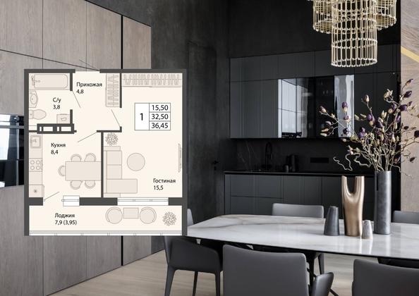 
  Продается 1-комн. квартира, 36.45 м², ЖК Родина, дом 3
. Фото 15.