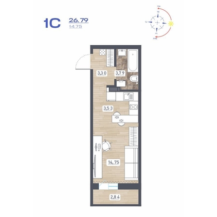 
  Продается студия, 26.79 м², ЖК Радуга Сибири, дом 10
. Фото 1.