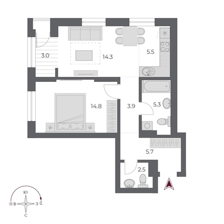 
  Продается 2-комн. квартира, 55 м², ЖК ОСКАР, дом 2
. Фото 1.