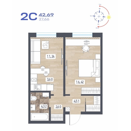 
  Продается 2-комн. квартира, 42.69 м², ЖК Радуга Сибири, дом 10
. Фото 1.