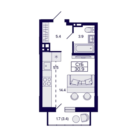 
  Продается студия, 29.2 м², ЖК Gorizont (Горизонт)
. Фото 1.