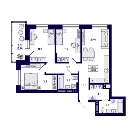 
  Продается 3-комн. квартира, 80.8 м², ЖК Сподвижники
. Фото 1.