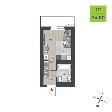 
  Продается студия, 23.3 м², ЖК ДНК
. Фото 1.