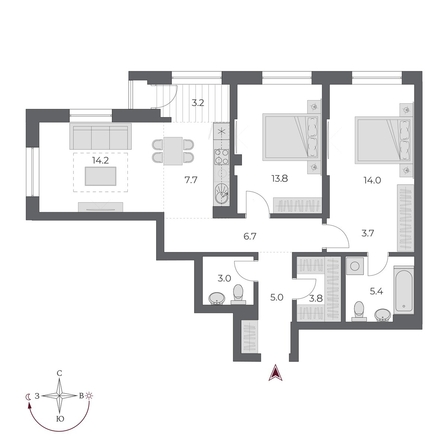 
  Продается 3-комн. квартира, 80.5 м², ЖК ОСКАР, дом 2
. Фото 2.