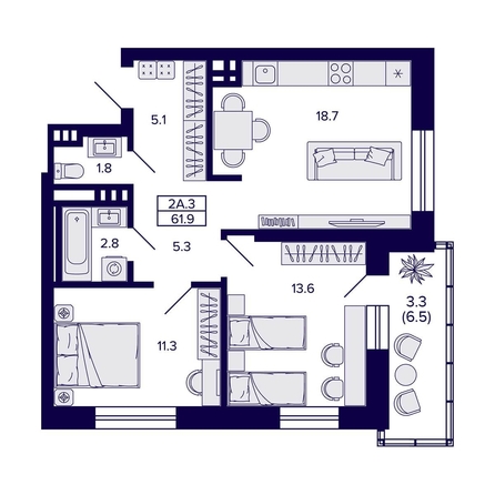 
  Продается 2-комн. квартира, 61.9 м², ЖК Сподвижники
. Фото 1.
