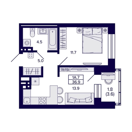 
  Продается 1-комн. квартира, 36.9 м², ЖК Сподвижники
. Фото 1.