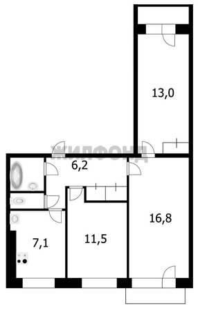 
  Продается 3-комн. квартира, 60.1 м², Герцена ул, д. 6
. Фото 16.