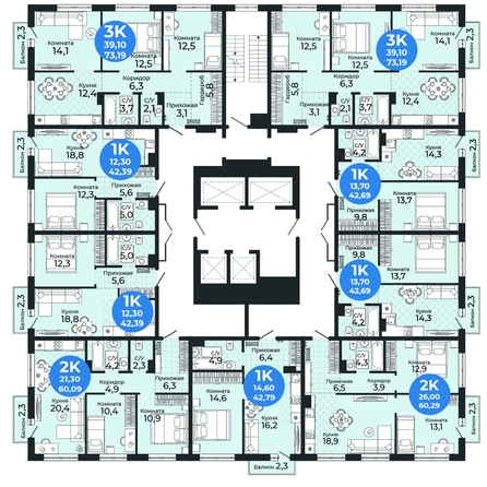 
  Продается 2-комн. квартира, 60.29 м², ЖК Семейный квартал, дом 3
. Фото 1.