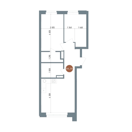 
  Продается 3-комн. квартира, 56.3 м², ЖК 19/56 Кварталы Телецентра, сек 6
. Фото 1.